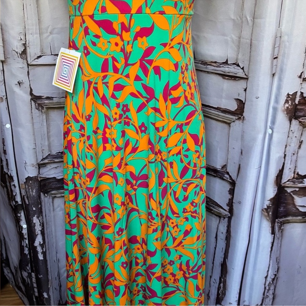 LuLaRoe Teal Maxi Skirt with Orange and Magenta Floral Pattern